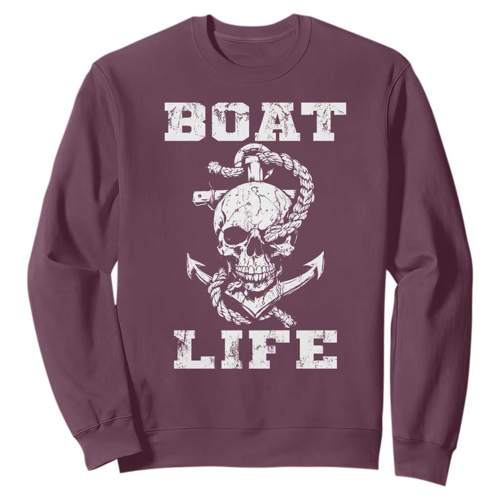 Boat Life Sweatshirt Funny Skull Anchor TS09 Maroon Print Your Wear