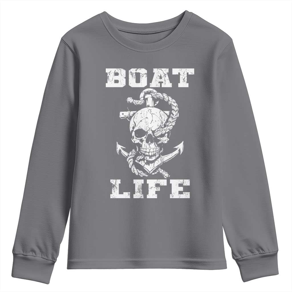 Boat Life Youth Sweatshirt Funny Skull Anchor TS09 Charcoal Print Your Wear