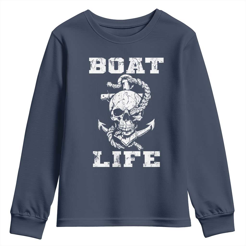 Boat Life Youth Sweatshirt Funny Skull Anchor TS09 Navy Print Your Wear