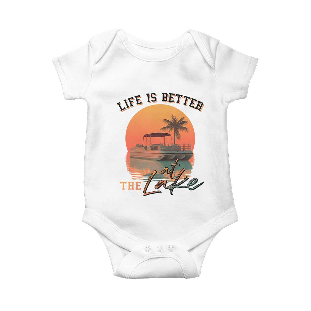 Life Is Better At The Lake Baby Onesie Pontoon Boat TS09 White Print Your Wear