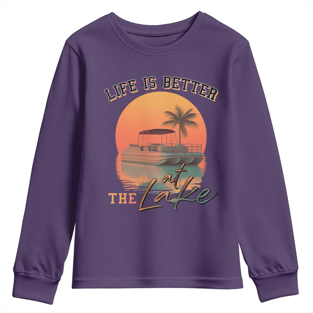 Life Is Better At The Lake Youth Sweatshirt Pontoon Boat TS09 Purple Print Your Wear