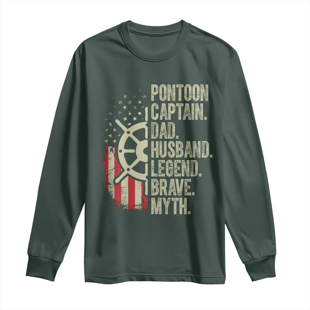 Pontoon Boat Captain Long Sleeve Shirt Dad Husband Legend Brave Myth TS09 Dark Forest Green Print Your Wear