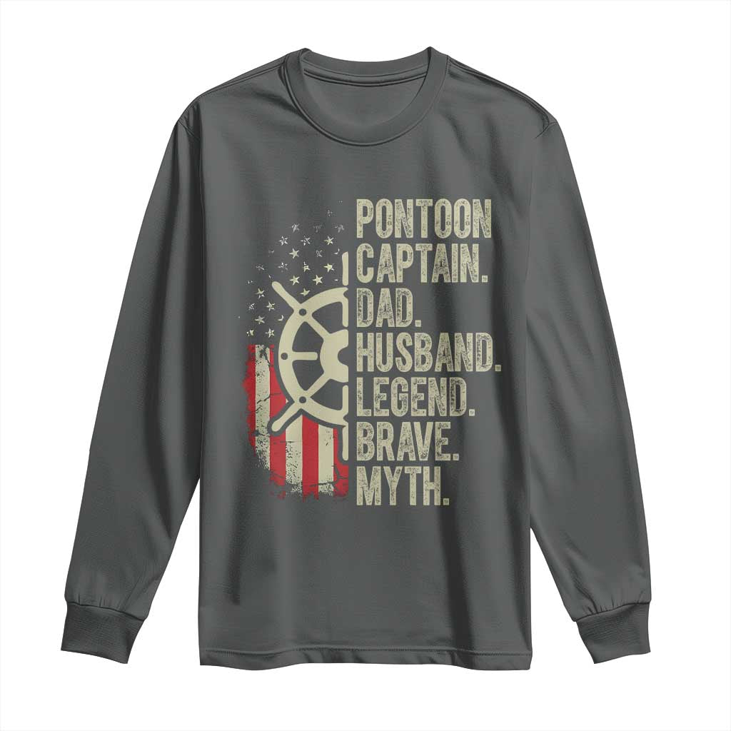 Pontoon Boat Captain Long Sleeve Shirt Dad Husband Legend Brave Myth TS09 Dark Heather Print Your Wear