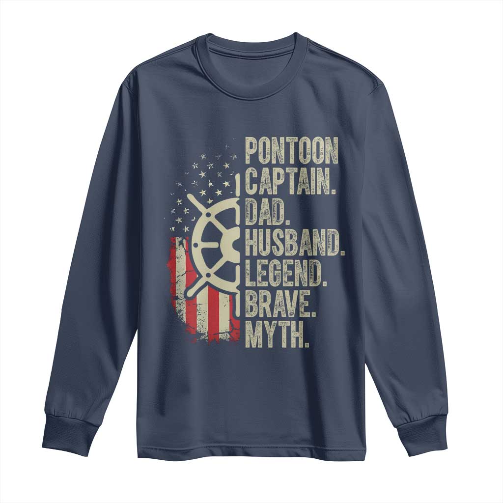 Pontoon Boat Captain Long Sleeve Shirt Dad Husband Legend Brave Myth TS09 Navy Print Your Wear