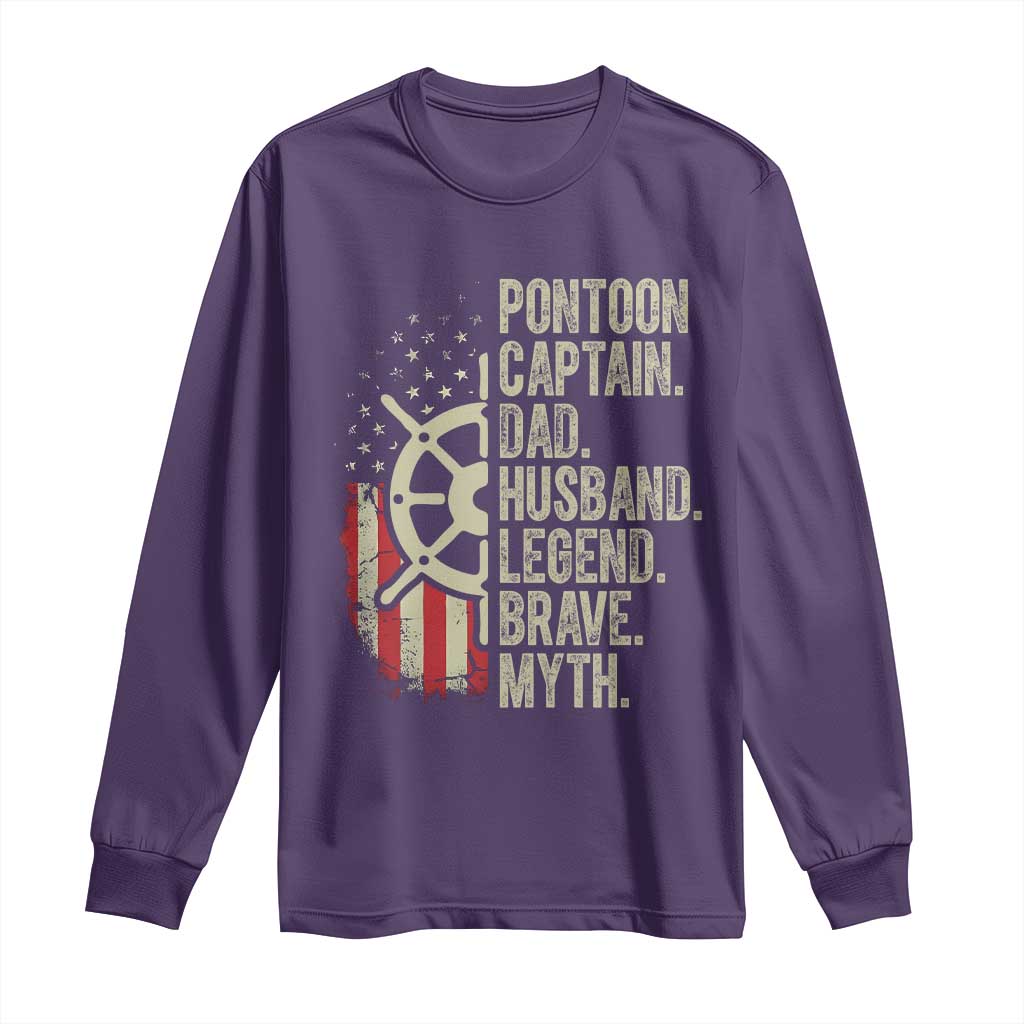 Pontoon Boat Captain Long Sleeve Shirt Dad Husband Legend Brave Myth TS09 Purple Print Your Wear