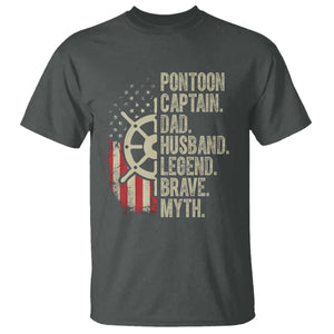 Pontoon Boat Captain T Shirt Dad Husband Legend Brave Myth TS09 Dark Heather Print Your Wear