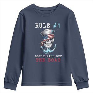 Funny Pirate Rule Youth Sweatshirt Don't Fall Off The Boat TS09 Navy Print Your Wear