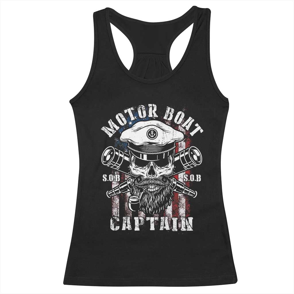 Motor Boat Captain Racerback Tank Top Patriotic American Flag TS09 Black Print Your Wear