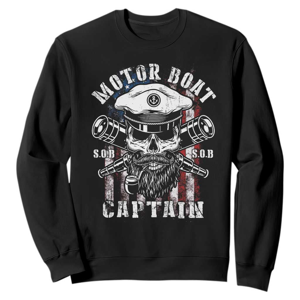 Motor Boat Captain Sweatshirt Patriotic American Flag TS09 Black Print Your Wear