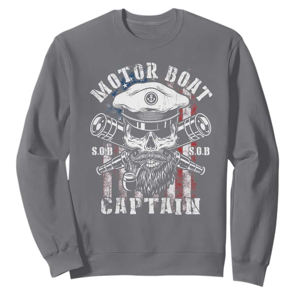 Motor Boat Captain Sweatshirt Patriotic American Flag TS09 Charcoal Print Your Wear