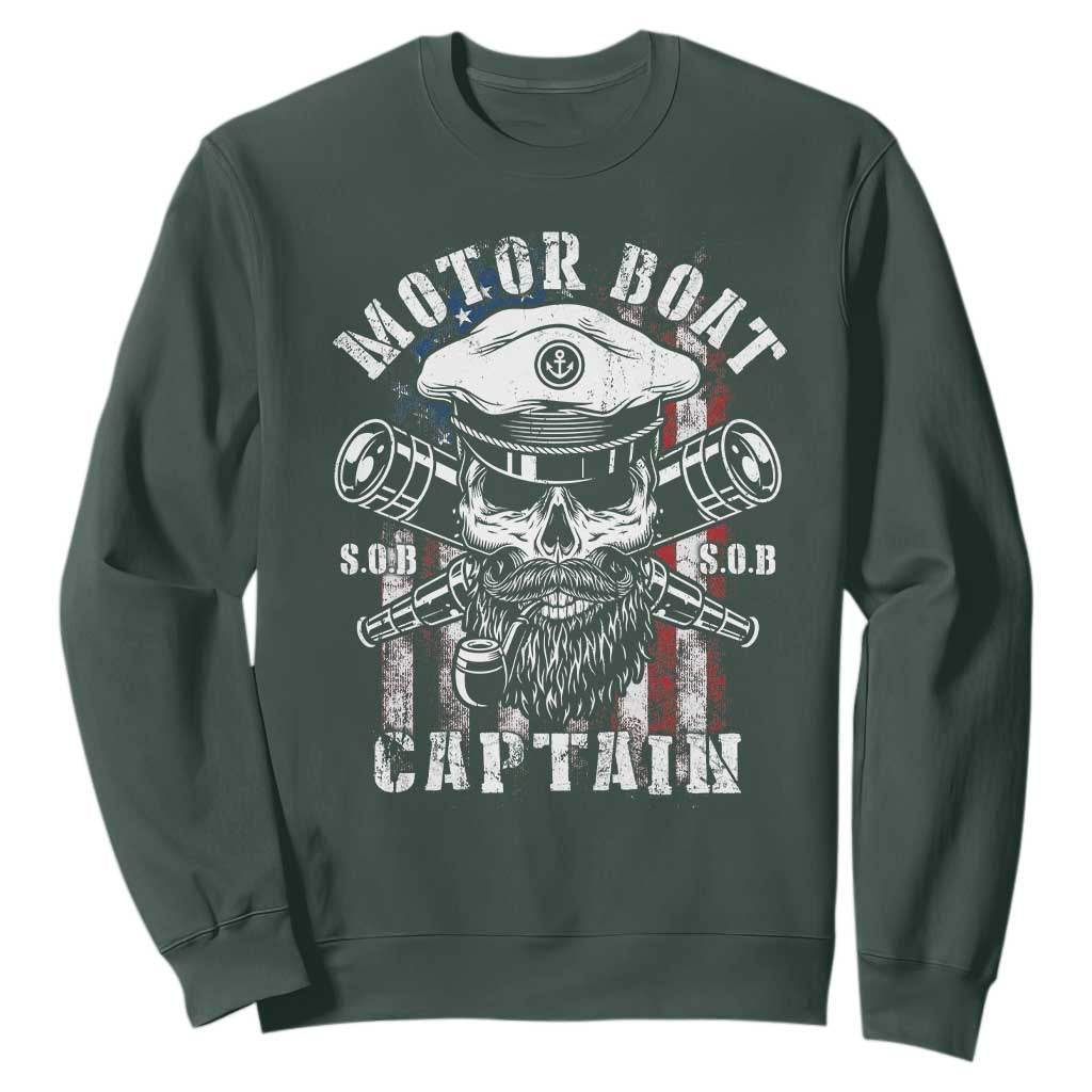 Motor Boat Captain Sweatshirt Patriotic American Flag TS09 Dark Forest Green Print Your Wear