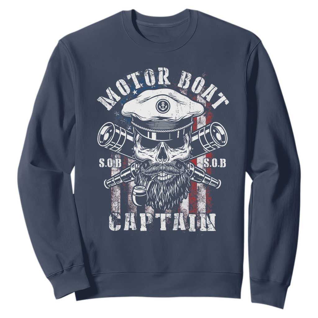 Motor Boat Captain Sweatshirt Patriotic American Flag TS09 Navy Print Your Wear