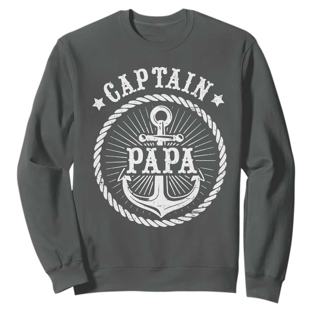 Captain Papa Sweatshirt Lake Sailor Boating TS09 Dark Heather Print Your Wear