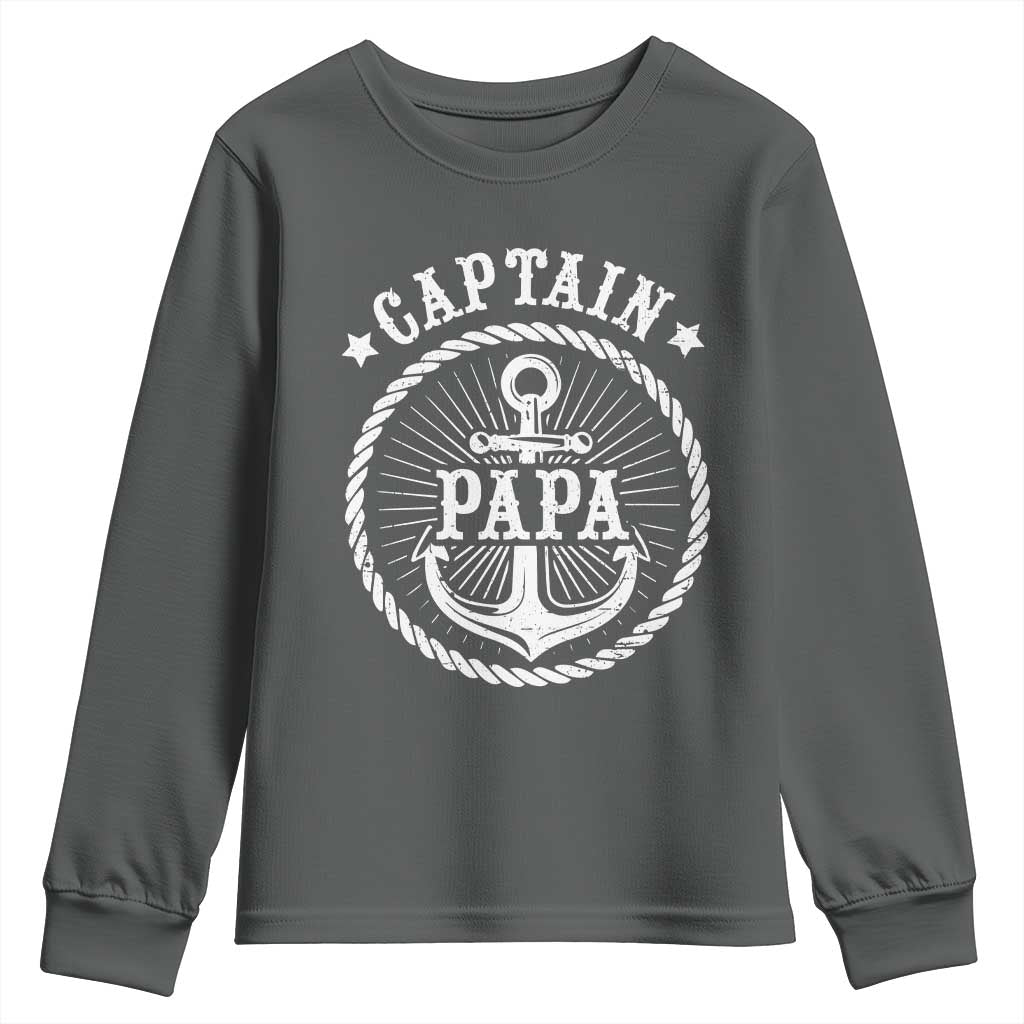 Captain Papa Youth Sweatshirt Lake Sailor Boating TS09 Dark Heather Print Your Wear
