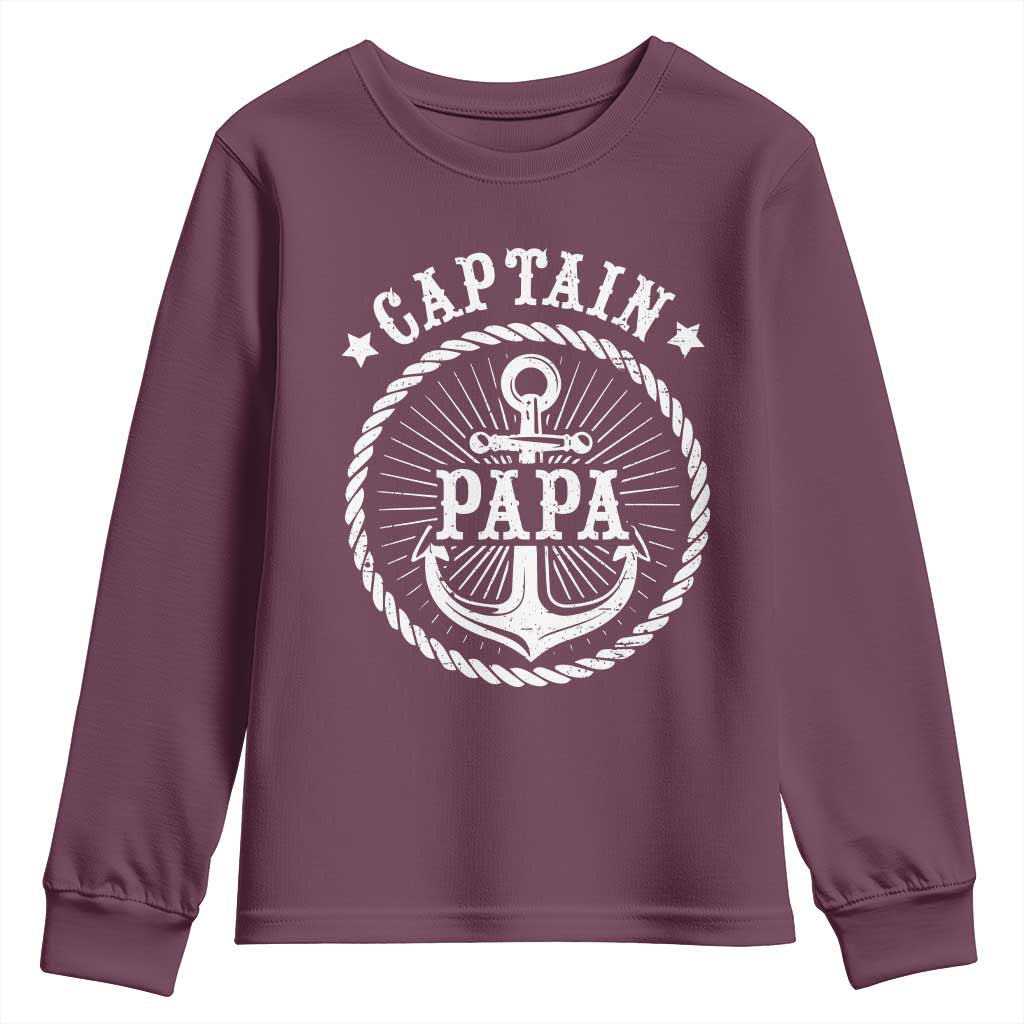 Captain Papa Youth Sweatshirt Lake Sailor Boating TS09 Maroon Print Your Wear