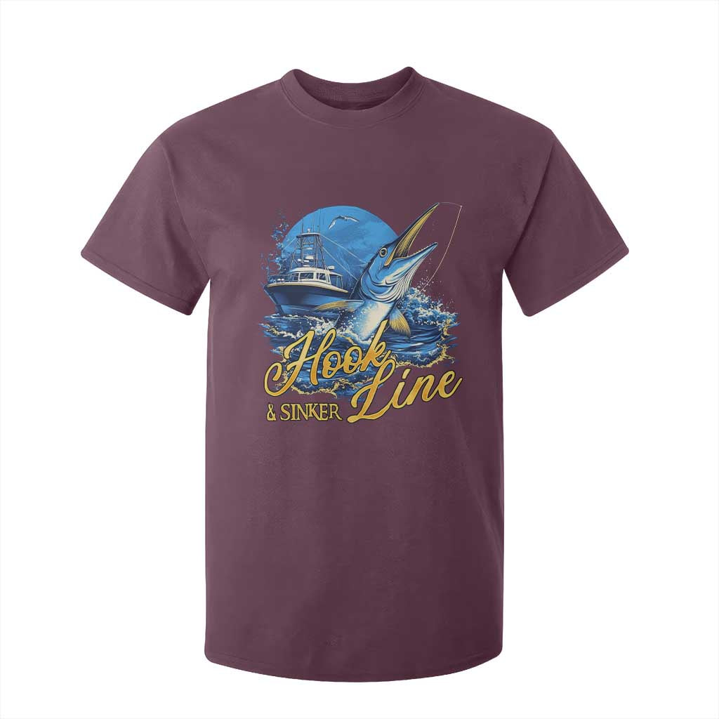 Fishing Boat T Shirt For Kid Hook Line and Sinker TS09 Maroon Print Your Wear