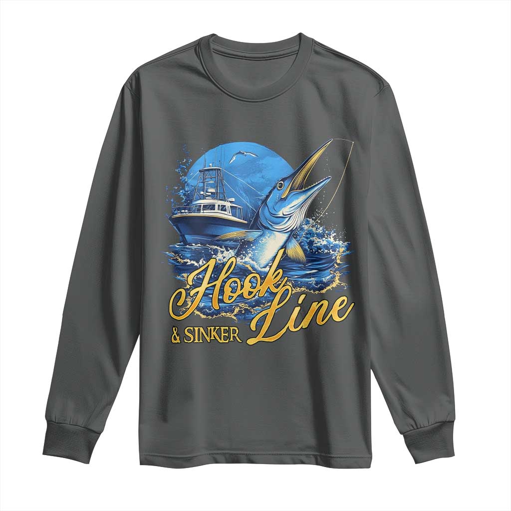 Fishing Boat Long Sleeve Shirt Hook Line and Sinker TS09 Dark Heather Print Your Wear