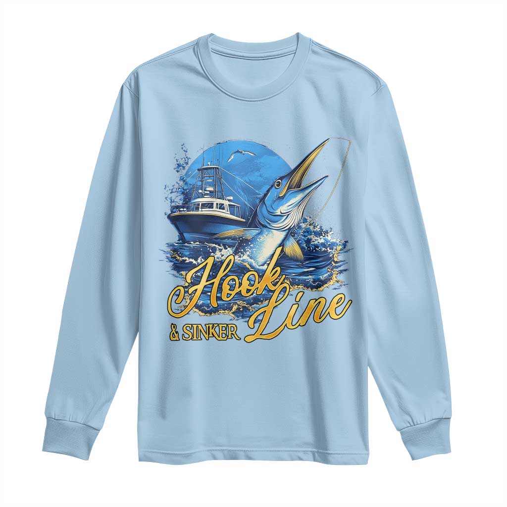 Fishing Boat Long Sleeve Shirt Hook Line and Sinker TS09 Light Blue Print Your Wear