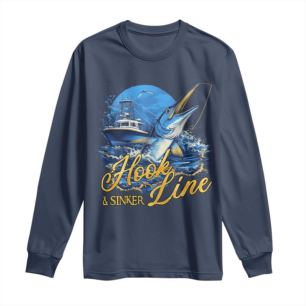 Fishing Boat Long Sleeve Shirt Hook Line and Sinker TS09 Navy Print Your Wear