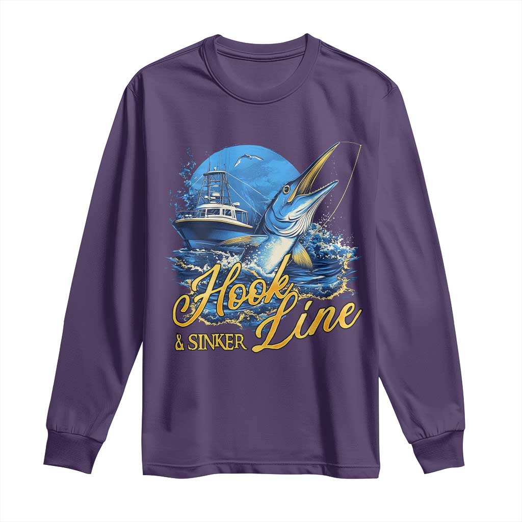 Fishing Boat Long Sleeve Shirt Hook Line and Sinker TS09 Purple Print Your Wear