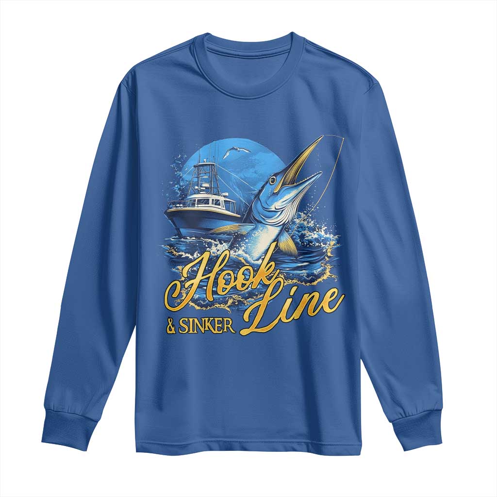 Fishing Boat Long Sleeve Shirt Hook Line and Sinker TS09 Royal Blue Print Your Wear