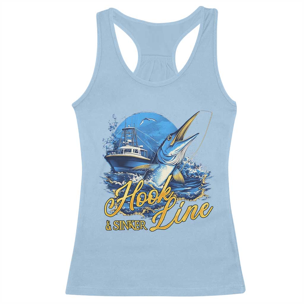 Fishing Boat Racerback Tank Top Hook Line and Sinker TS09 Light Blue Print Your Wear