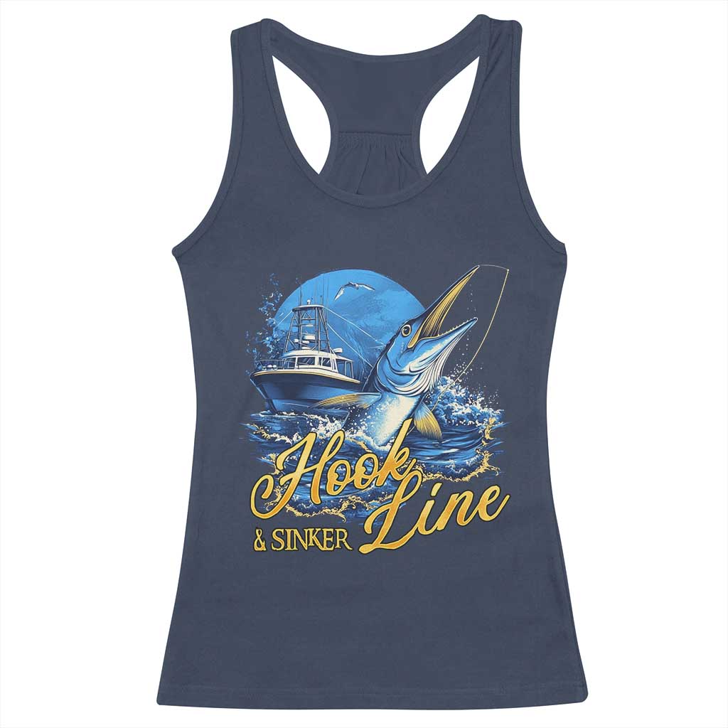 Fishing Boat Racerback Tank Top Hook Line and Sinker TS09 Navy Print Your Wear