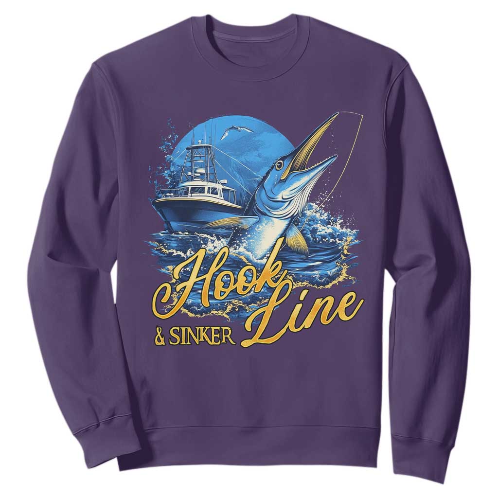 Fishing Boat Sweatshirt Hook Line and Sinker TS09 Purple Print Your Wear