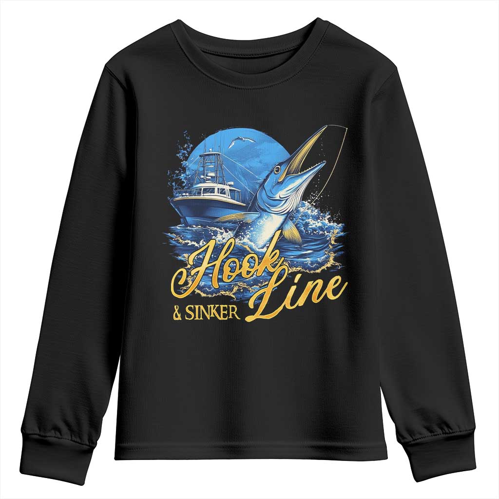 Fishing Boat Youth Sweatshirt Hook Line and Sinker TS09 Black Print Your Wear