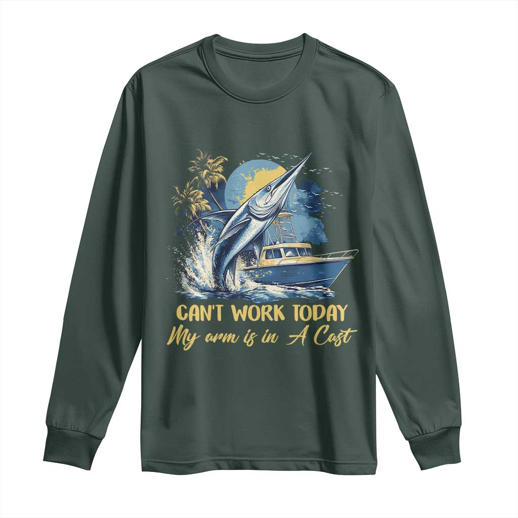 Fishing Boat Long Sleeve Shirt Fish More Worry Less TS09 Dark Forest Green Print Your Wear
