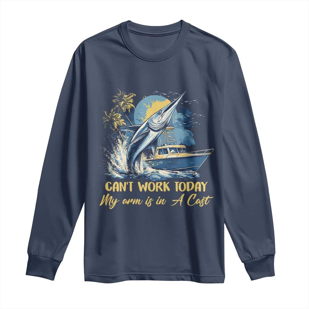 Fishing Boat Long Sleeve Shirt Fish More Worry Less TS09 Navy Print Your Wear