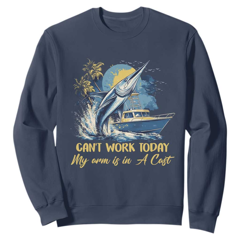Fishing Boat Sweatshirt Fish More Worry Less TS09 Navy Print Your Wear