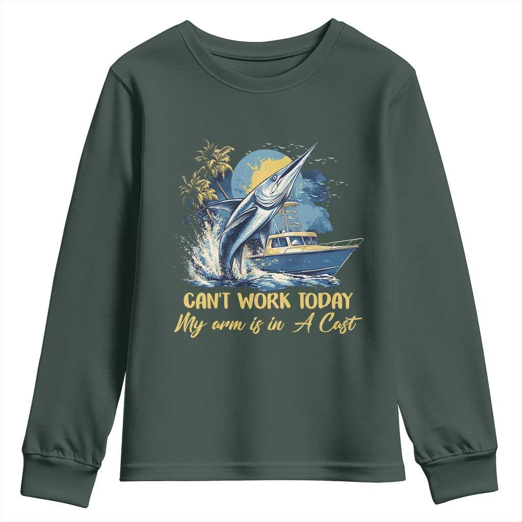Fishing Boat Youth Sweatshirt Fish More Worry Less TS09 Dark Forest Green Print Your Wear