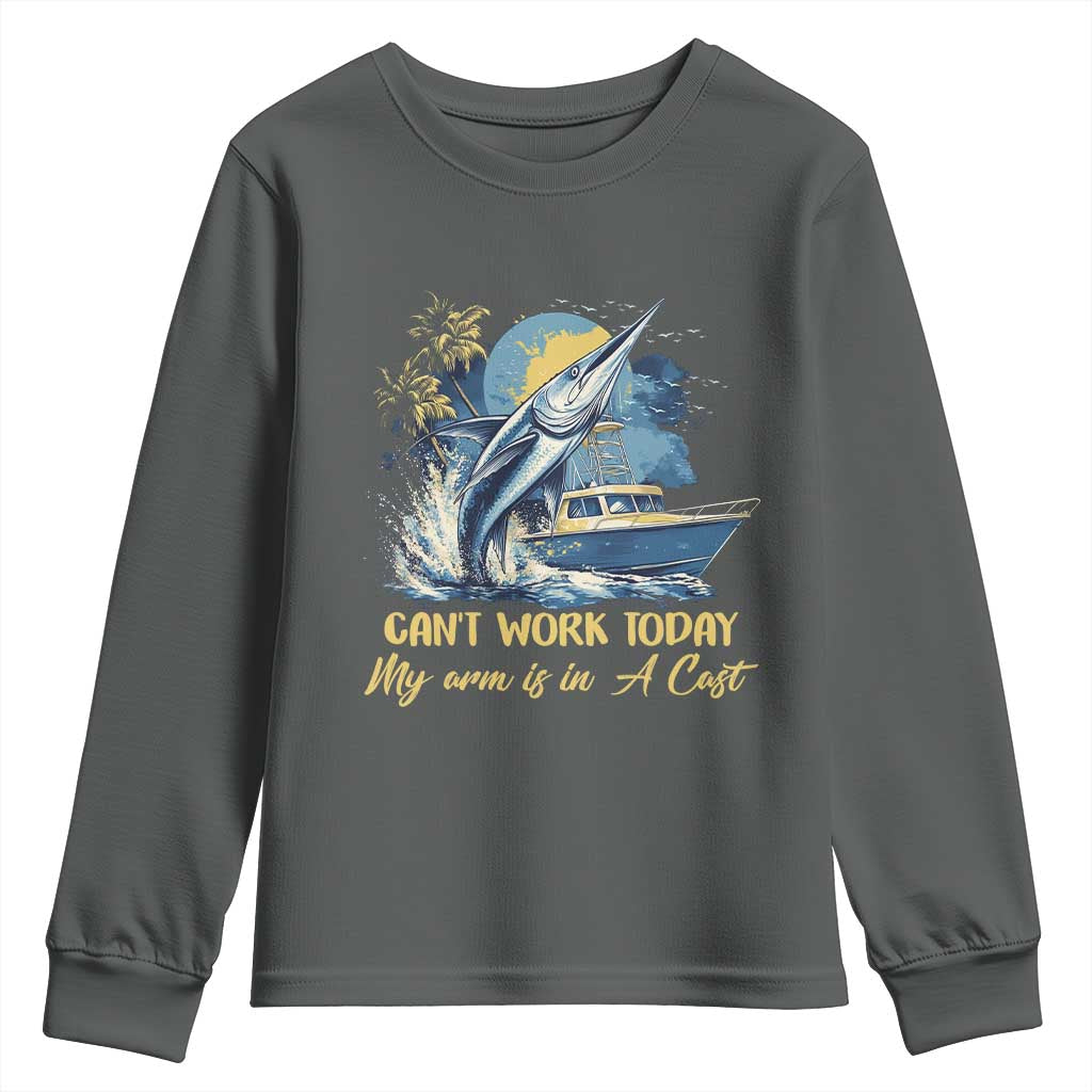 Fishing Boat Youth Sweatshirt Fish More Worry Less TS09 Dark Heather Print Your Wear
