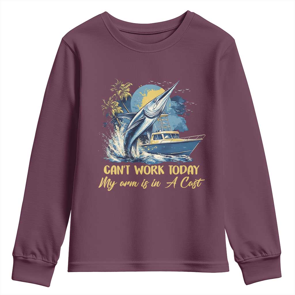 Fishing Boat Youth Sweatshirt Fish More Worry Less TS09 Maroon Print Your Wear