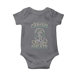 Funny Work Like A Captain Baby Onesie Play Like A Pirate TS09 Charcoal Print Your Wear