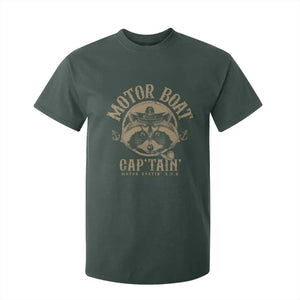 Funny Raccoon Motor Boat Captain T Shirt For Kid TS09 Dark Forest Green Print Your Wear