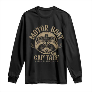 Funny Raccoon Motor Boat Captain Long Sleeve Shirt TS09 Black Print Your Wear
