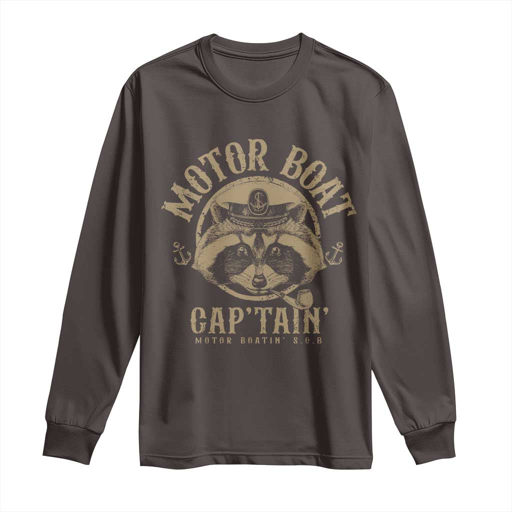 Funny Raccoon Motor Boat Captain Long Sleeve Shirt TS09 Dark Chocolate Print Your Wear