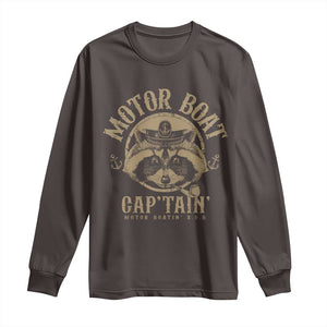 Funny Raccoon Motor Boat Captain Long Sleeve Shirt TS09 Dark Chocolate Print Your Wear