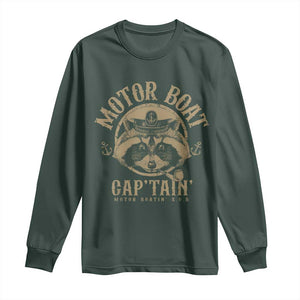 Funny Raccoon Motor Boat Captain Long Sleeve Shirt TS09 Dark Forest Green Print Your Wear