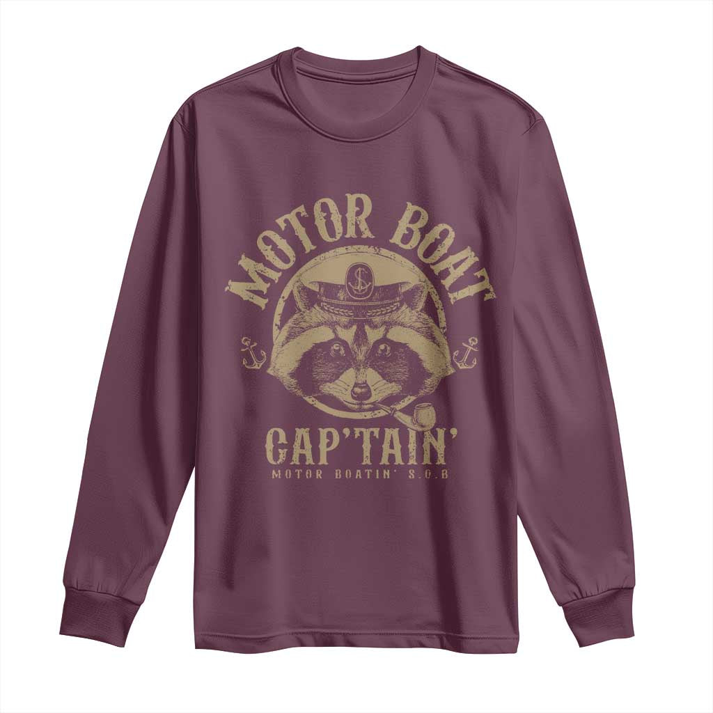 Funny Raccoon Motor Boat Captain Long Sleeve Shirt TS09 Maroon Print Your Wear