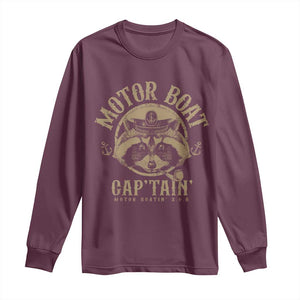 Funny Raccoon Motor Boat Captain Long Sleeve Shirt TS09 Maroon Print Your Wear