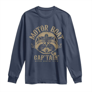 Funny Raccoon Motor Boat Captain Long Sleeve Shirt TS09 Navy Print Your Wear