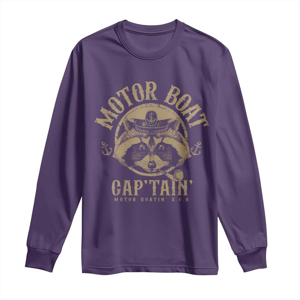 Funny Raccoon Motor Boat Captain Long Sleeve Shirt TS09 Purple Print Your Wear