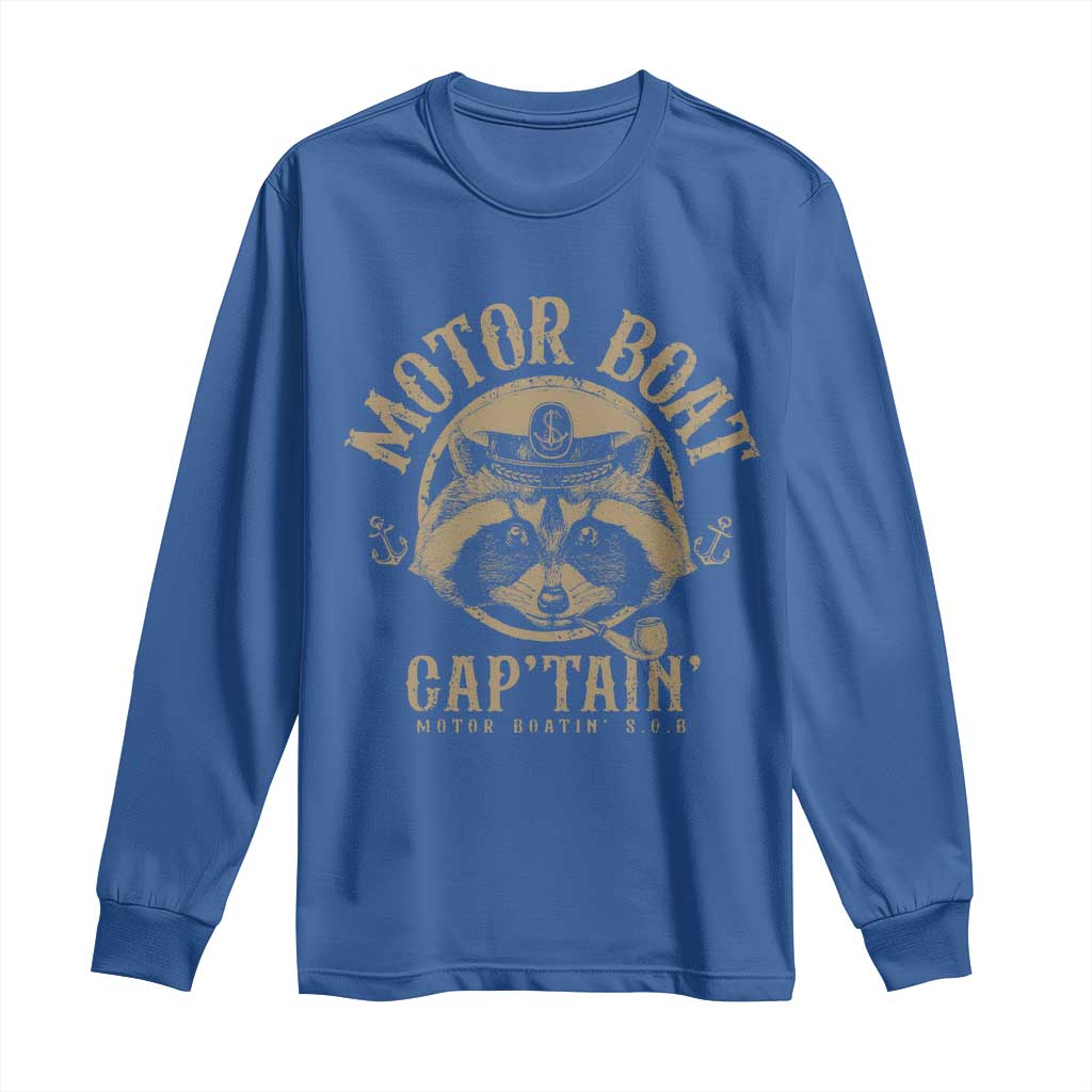 Funny Raccoon Motor Boat Captain Long Sleeve Shirt TS09 Royal Blue Print Your Wear