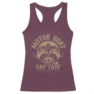Funny Raccoon Motor Boat Captain Racerback Tank Top TS09 Maroon Print Your Wear