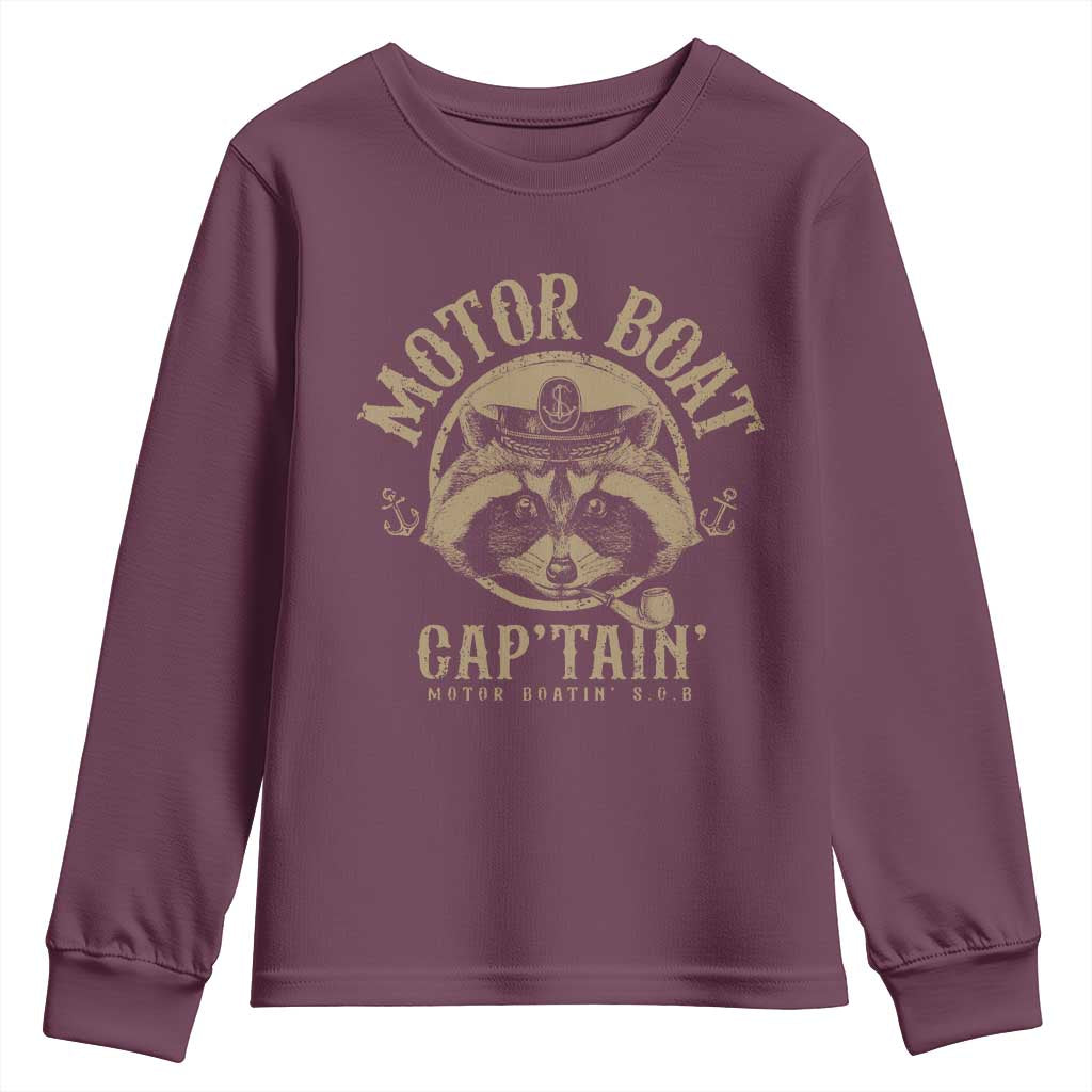 Funny Raccoon Motor Boat Captain Youth Sweatshirt TS09 Maroon Print Your Wear