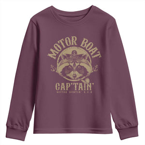 Funny Raccoon Motor Boat Captain Youth Sweatshirt TS09 Maroon Print Your Wear