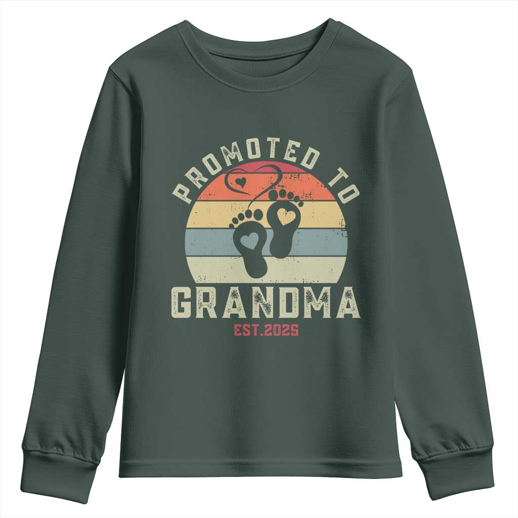 Retro Promoted To Grandma est 2025 Youth Sweatshirt TS09 Dark Forest Green Print Your Wear